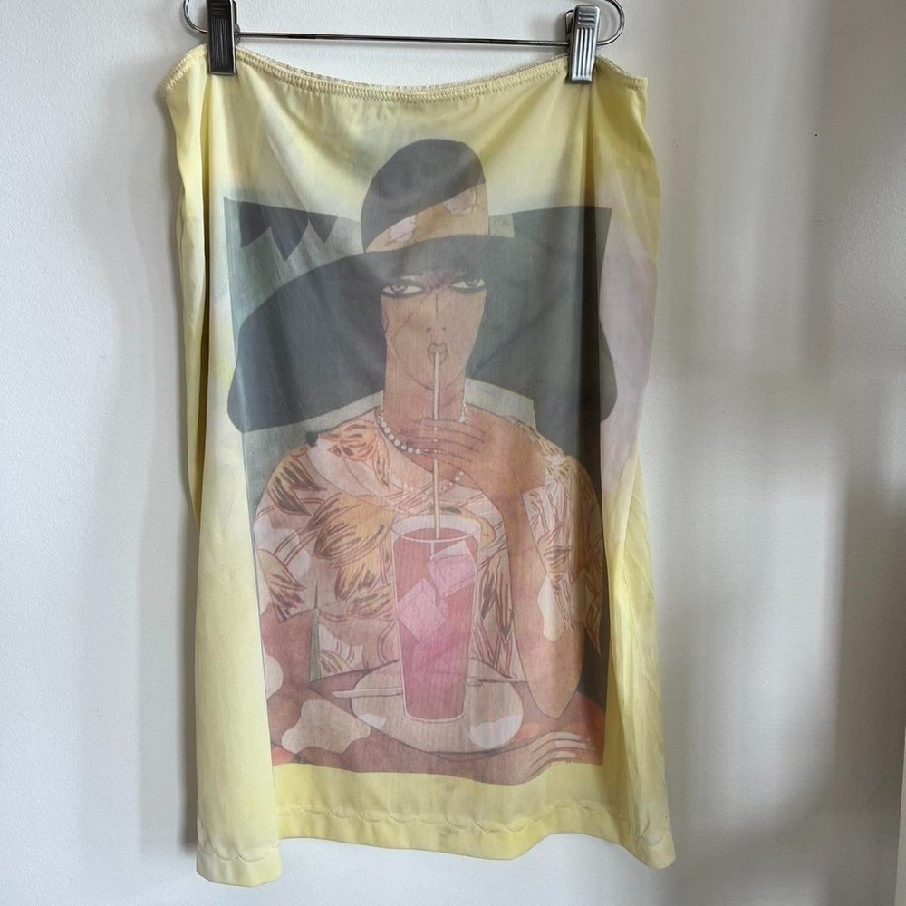 Vintage 70s Nylon Tricot French printed slip skirt